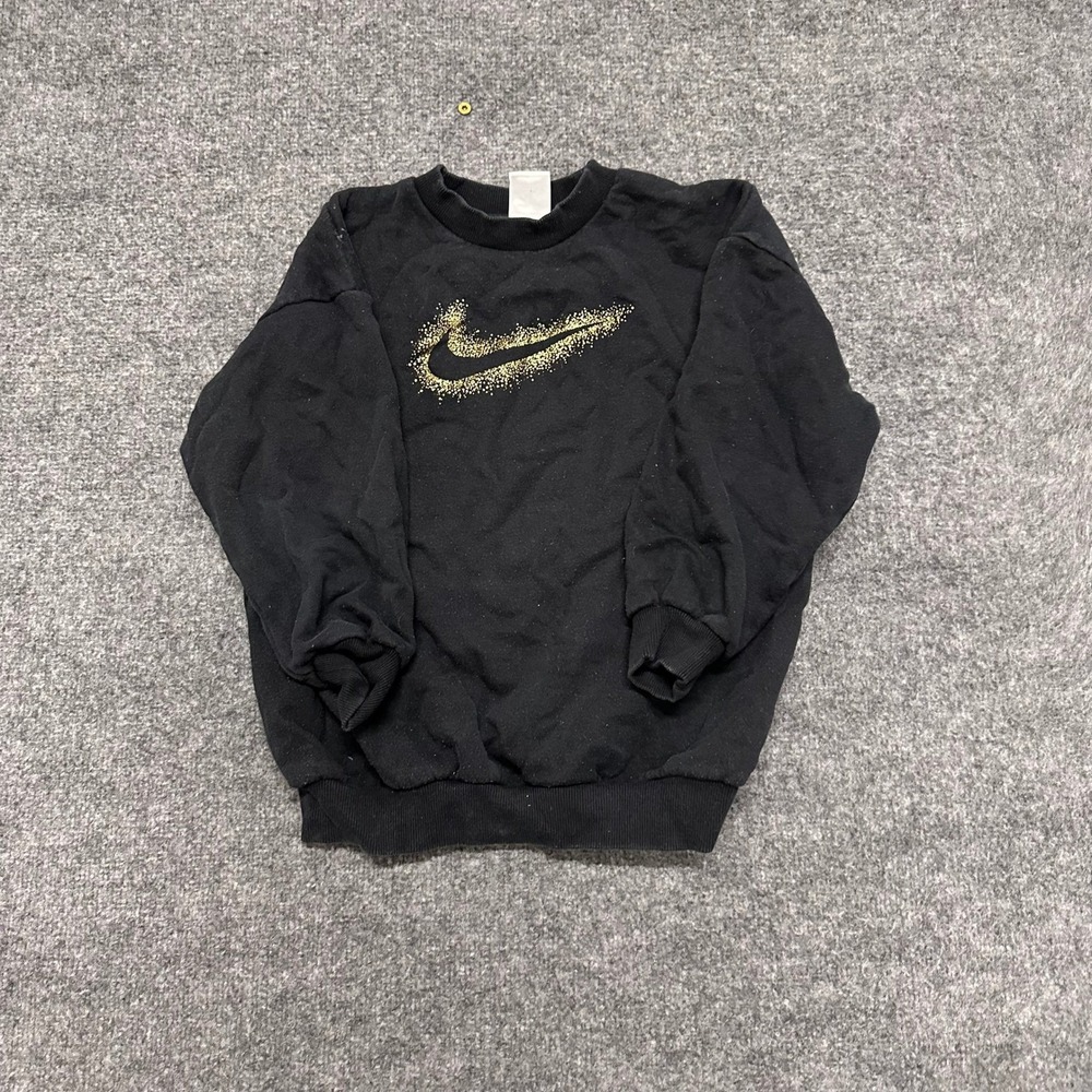 Nike Sweatshirt Womens Size S Black Gold Glitter Swoosh Pullover Long Sleeve